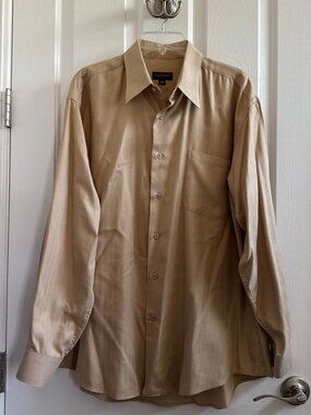 Zanzara Mens Long Sleeve‎ Button Down Collared Shirt Tan Sz 16.5 x 34/35
